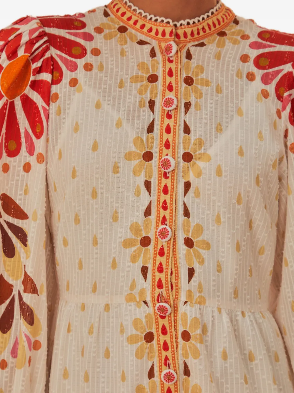 FARM Rio Ainika floral-print button-front dress Wit