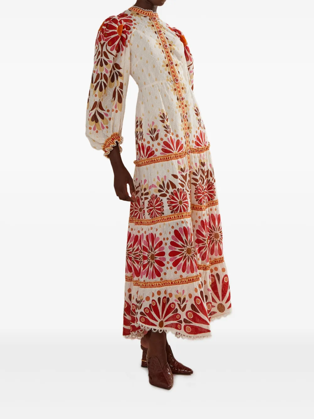 FARM Rio Ainika floral-print button-front dress Wit