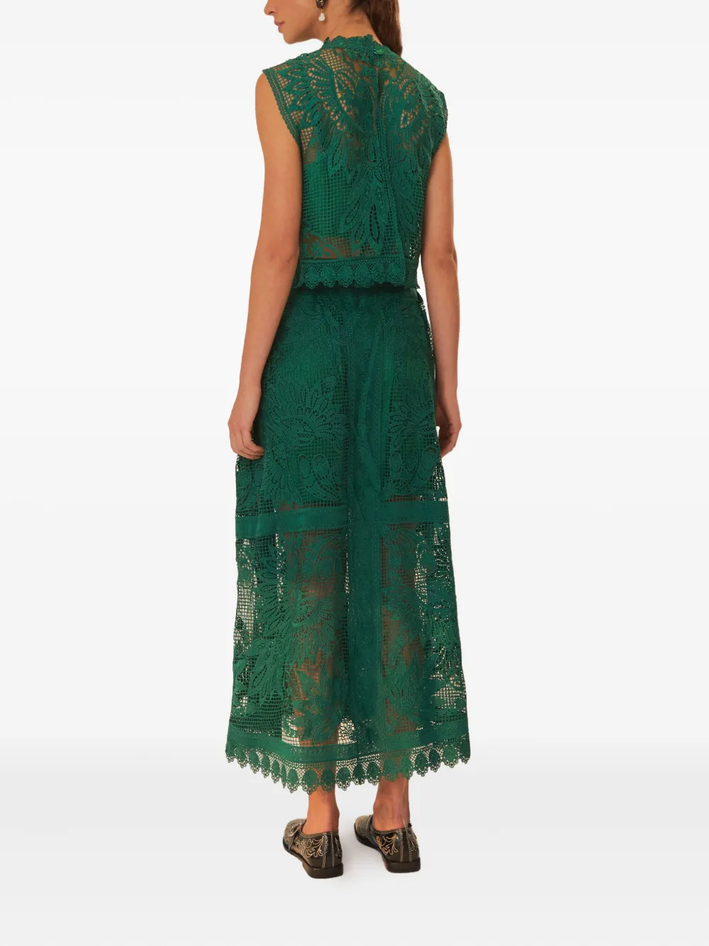 FARM Rio floral-lace midi skirt Groen