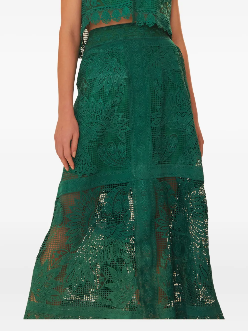 FARM Rio floral-lace midi skirt Groen
