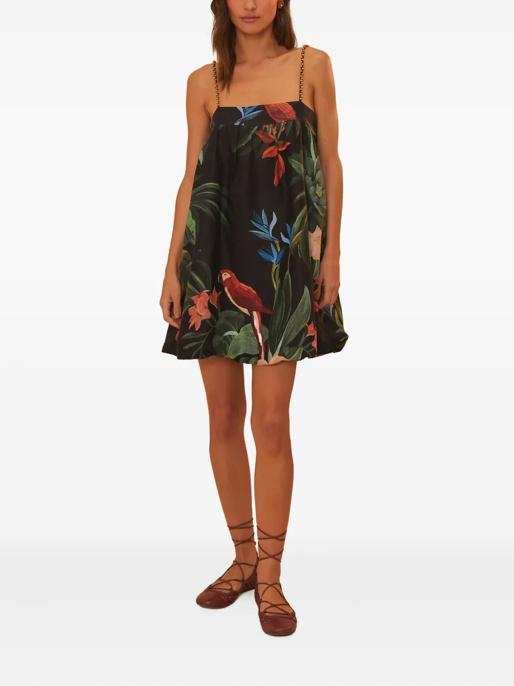 FARM Rio Midnight Macaw Fiesta mini-jurk met kralenband en bloemenprint - Zwart
