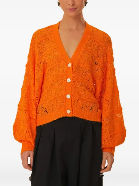 FARM Rio balloon-sleeve open-knit cardigan