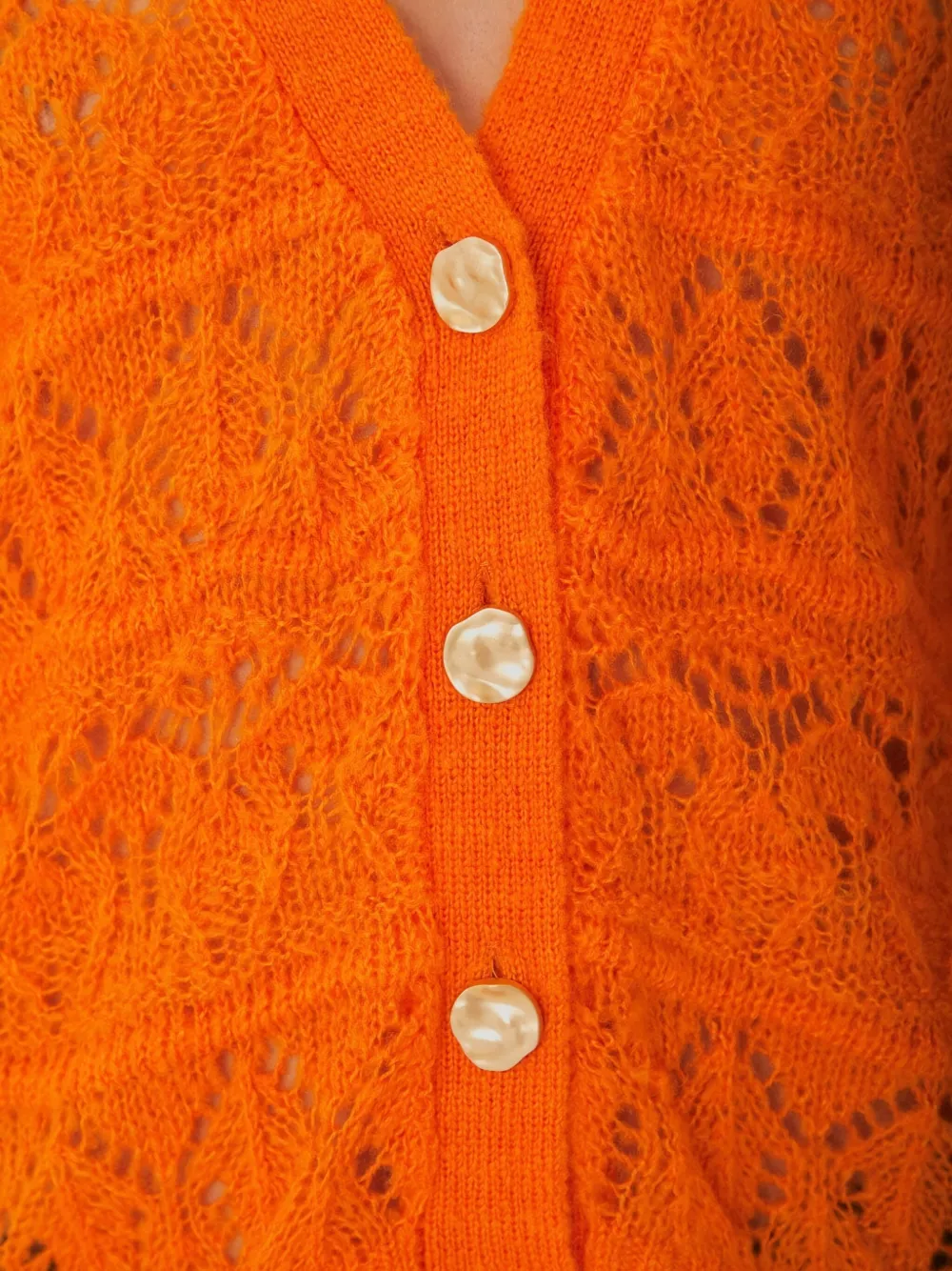 Farm Rio Balloon-sleeve Open-knit Cardigan In Orange