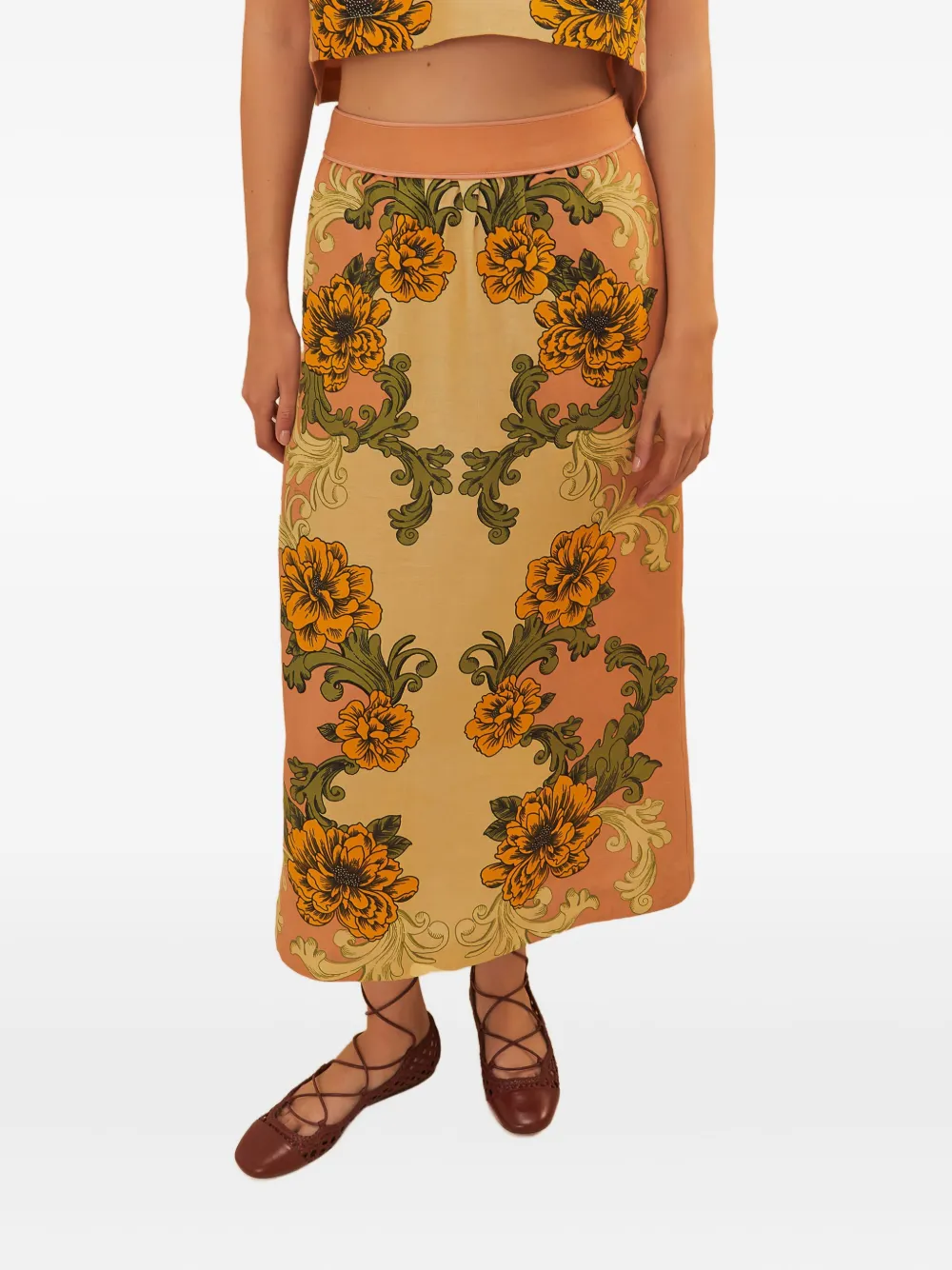 floral-print midi skirt