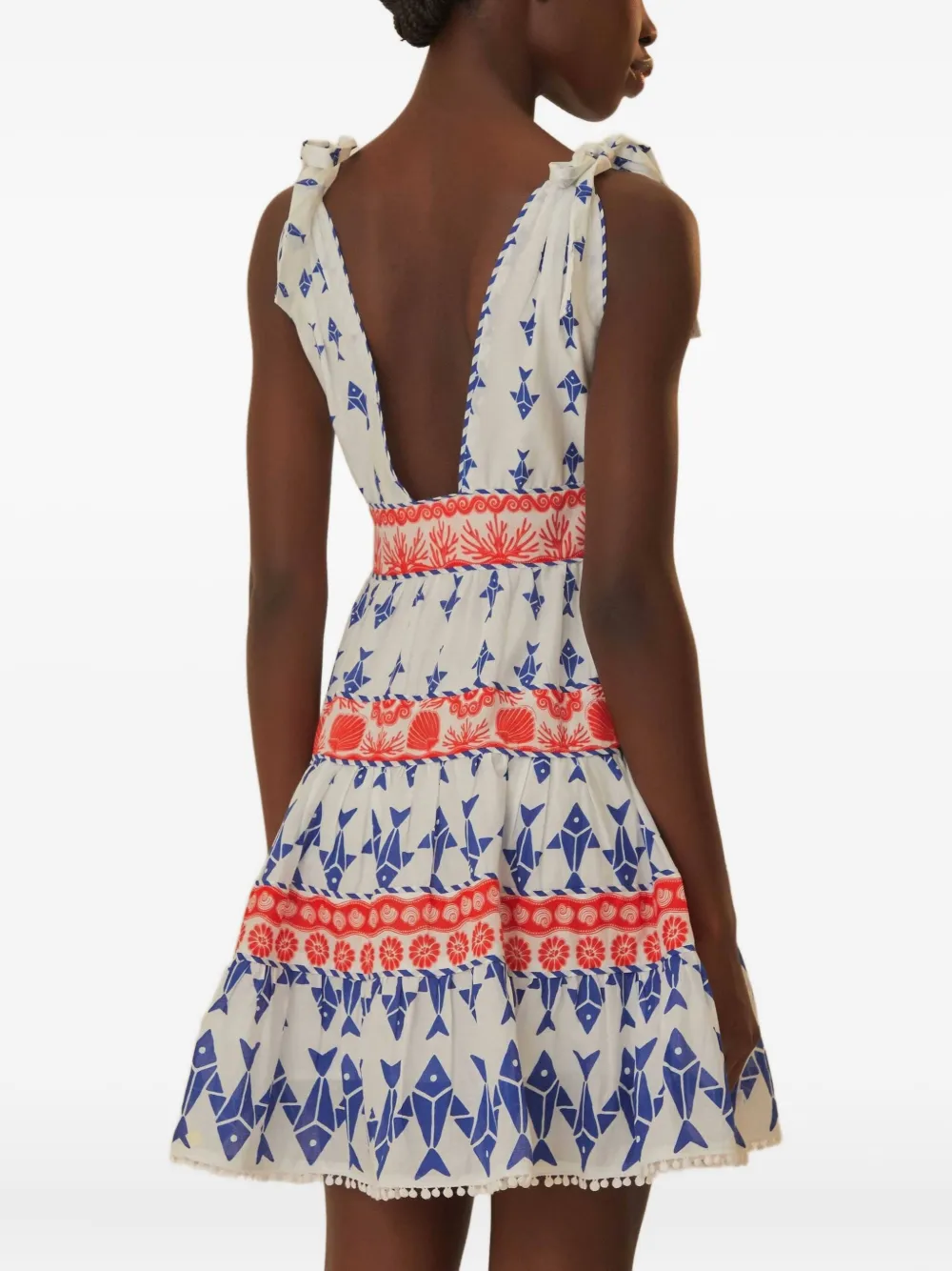Farm Rio Fish-print Tiered-design Mini Dress In Multi