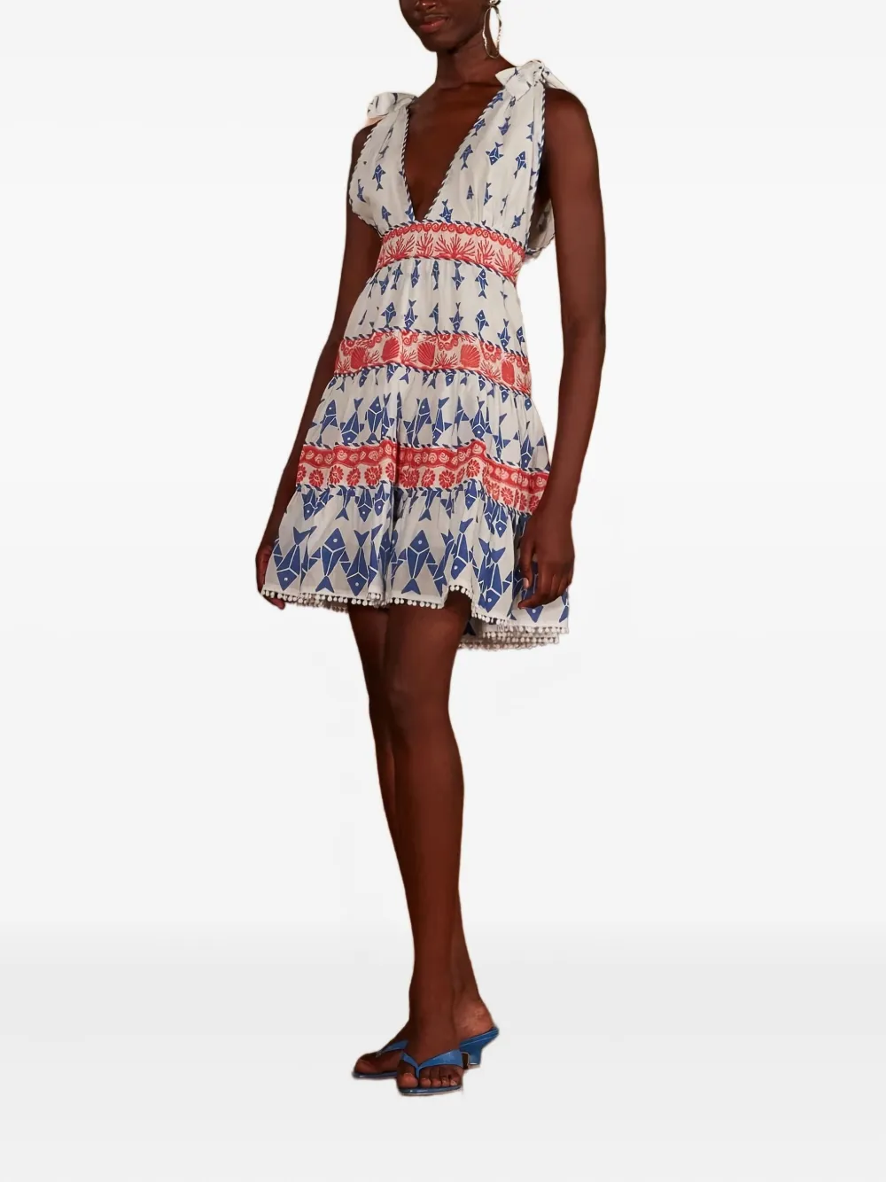 Farm Rio Fish-print Tiered-design Mini Dress In Multi