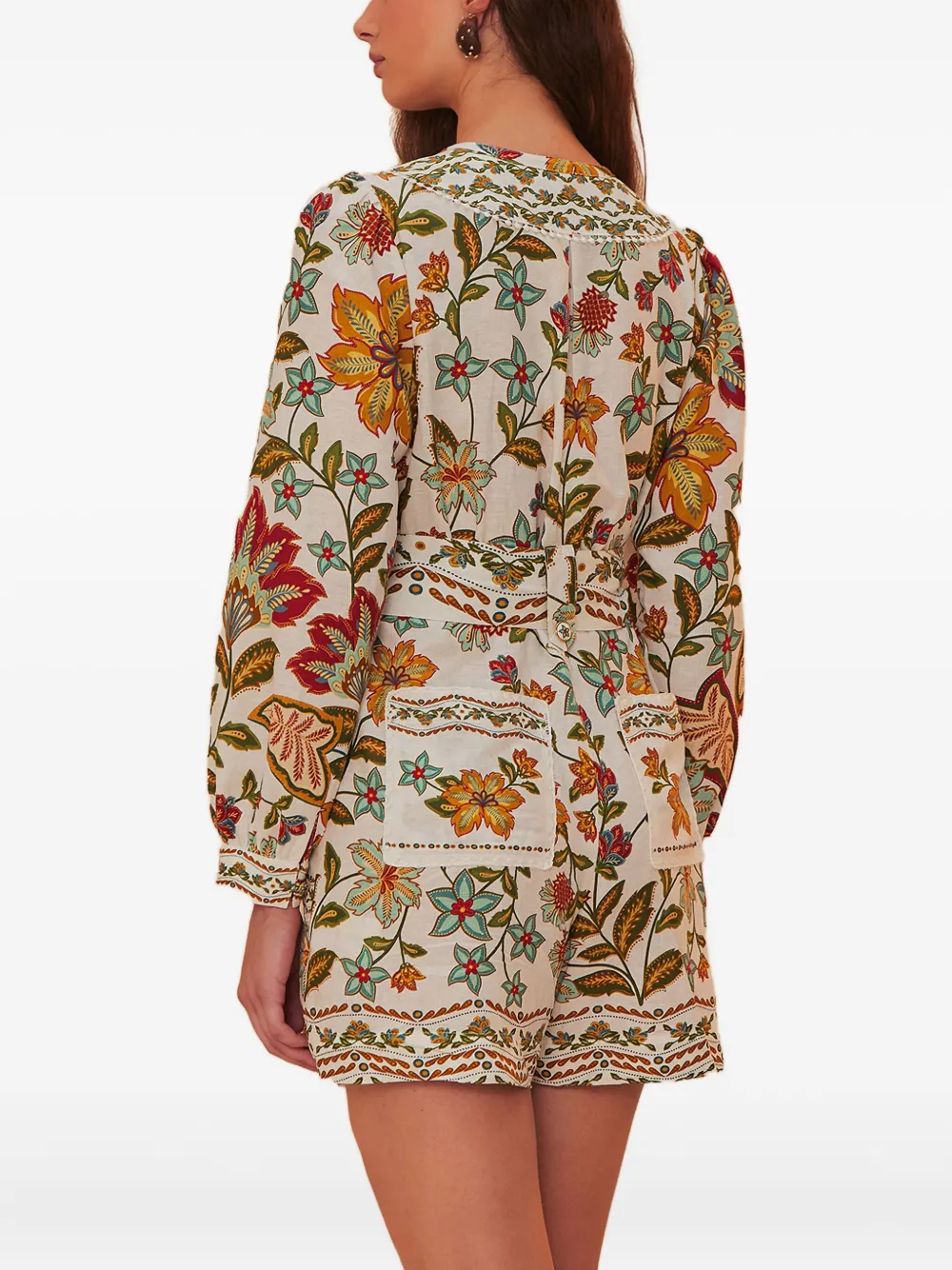 FARM Rio Playsuit met bloemenprint en ceintuur - Beige