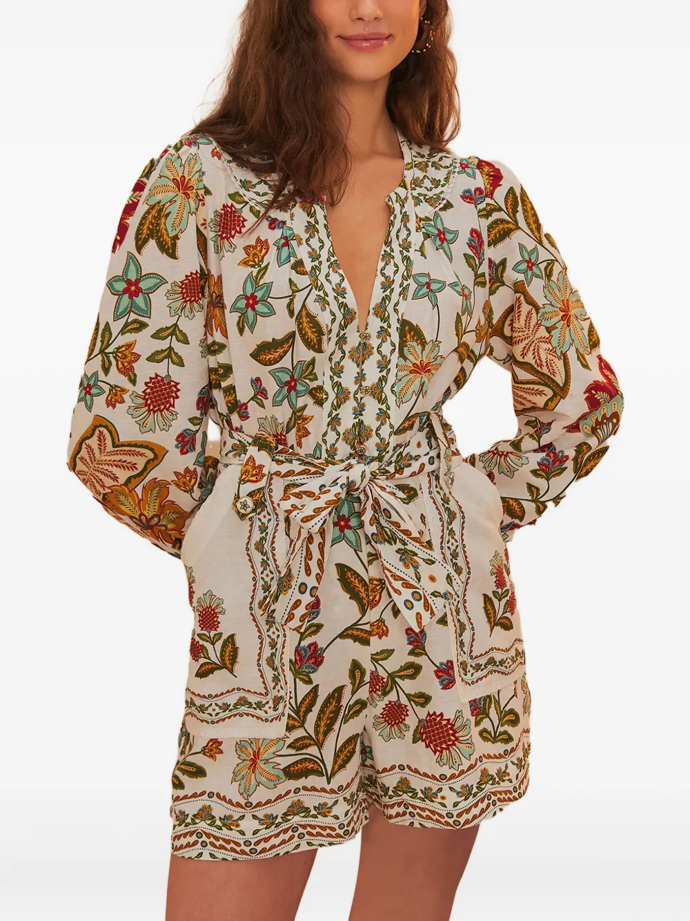 floral-print belted playsuit