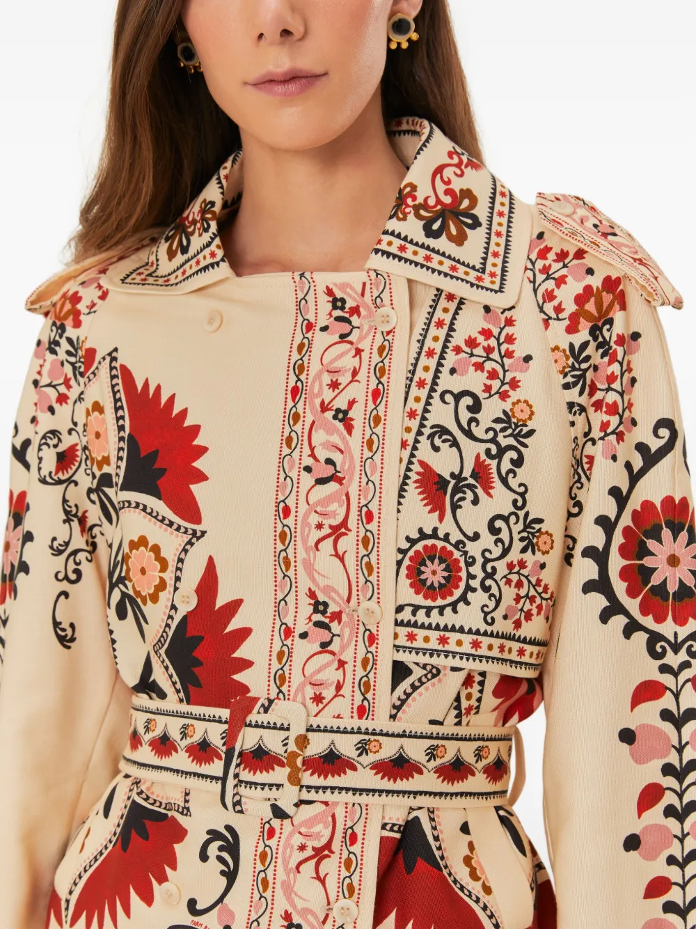 FARM Rio Mandala blazer met bloemenprint en ceintuur Beige