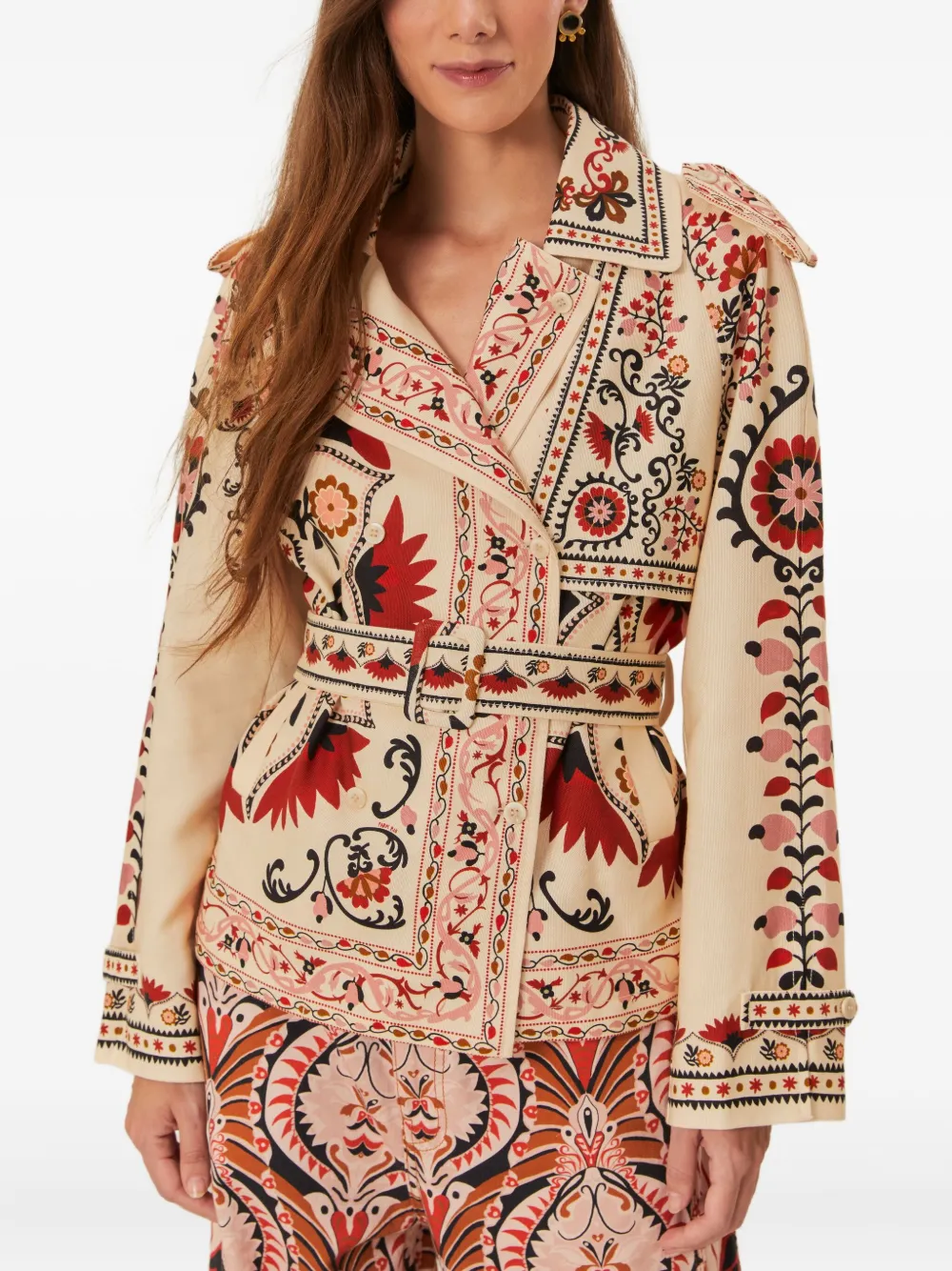 FARM Rio Mandala blazer met bloemenprint en ceintuur Beige