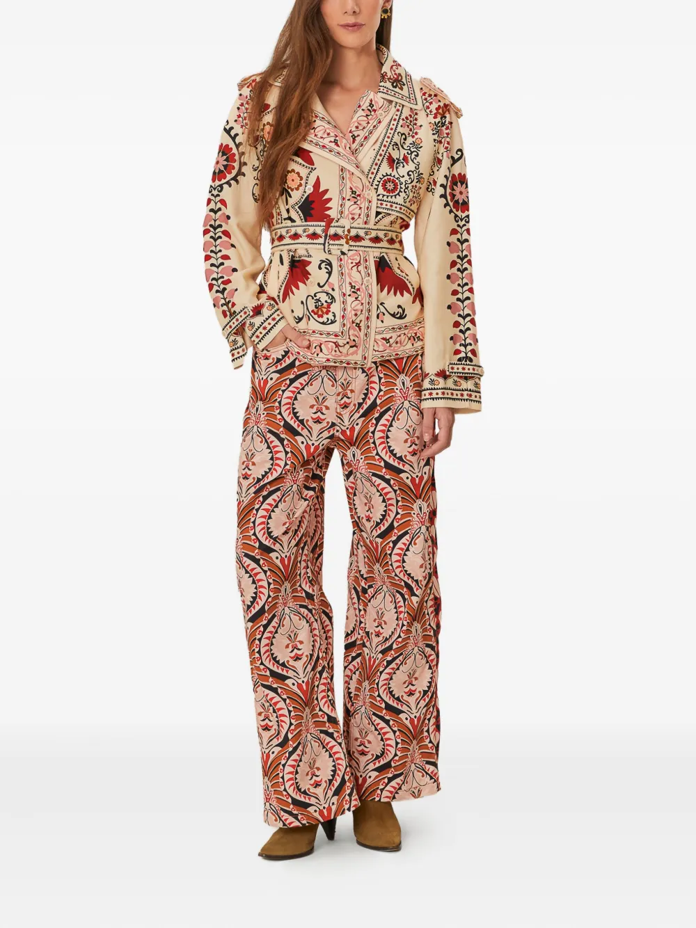 FARM Rio Mandala blazer met bloemenprint en ceintuur Beige