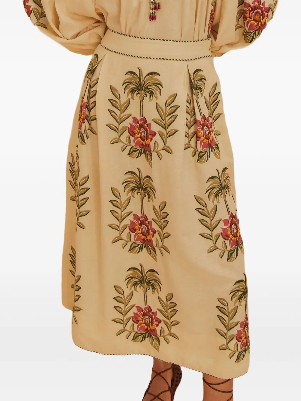 Farm Rio Tropical Flower-embroidered Maxi Skirt In Neutral