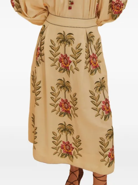 FARM Rio tropical flower-embroidered maxi skirt