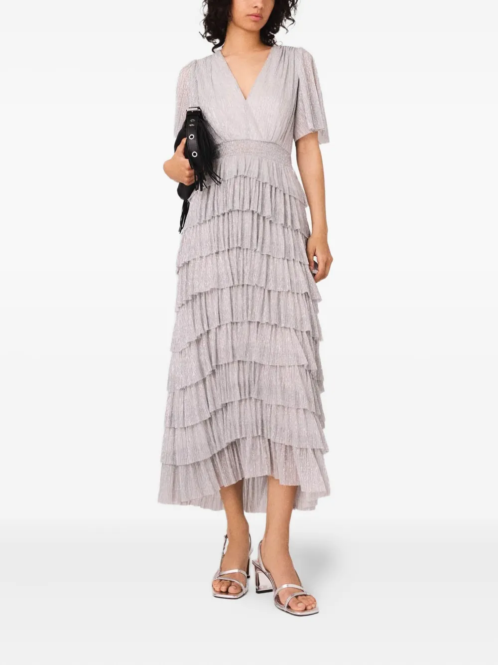 Maje Metallic jurk met ruches - Zilver