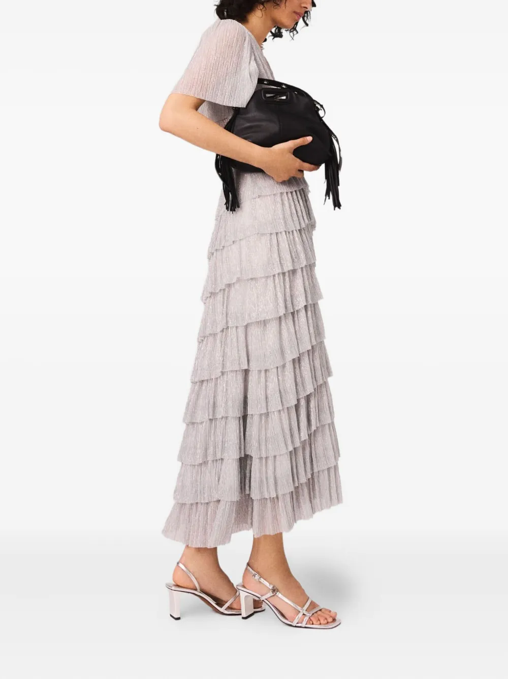 Maje Metallic jurk met ruches Zilver