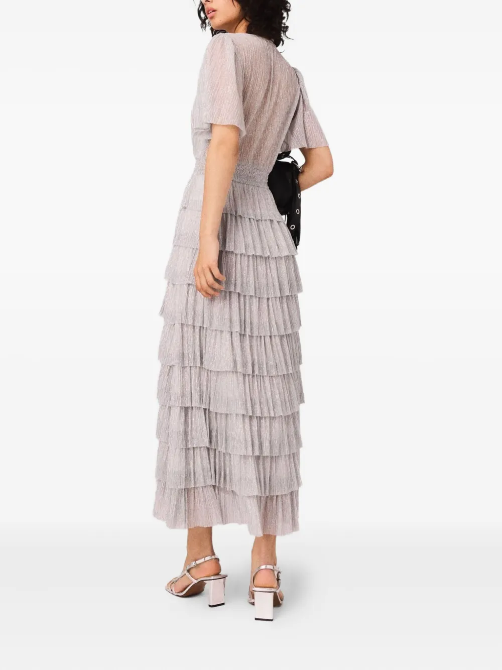 Maje Metallic jurk met ruches Zilver