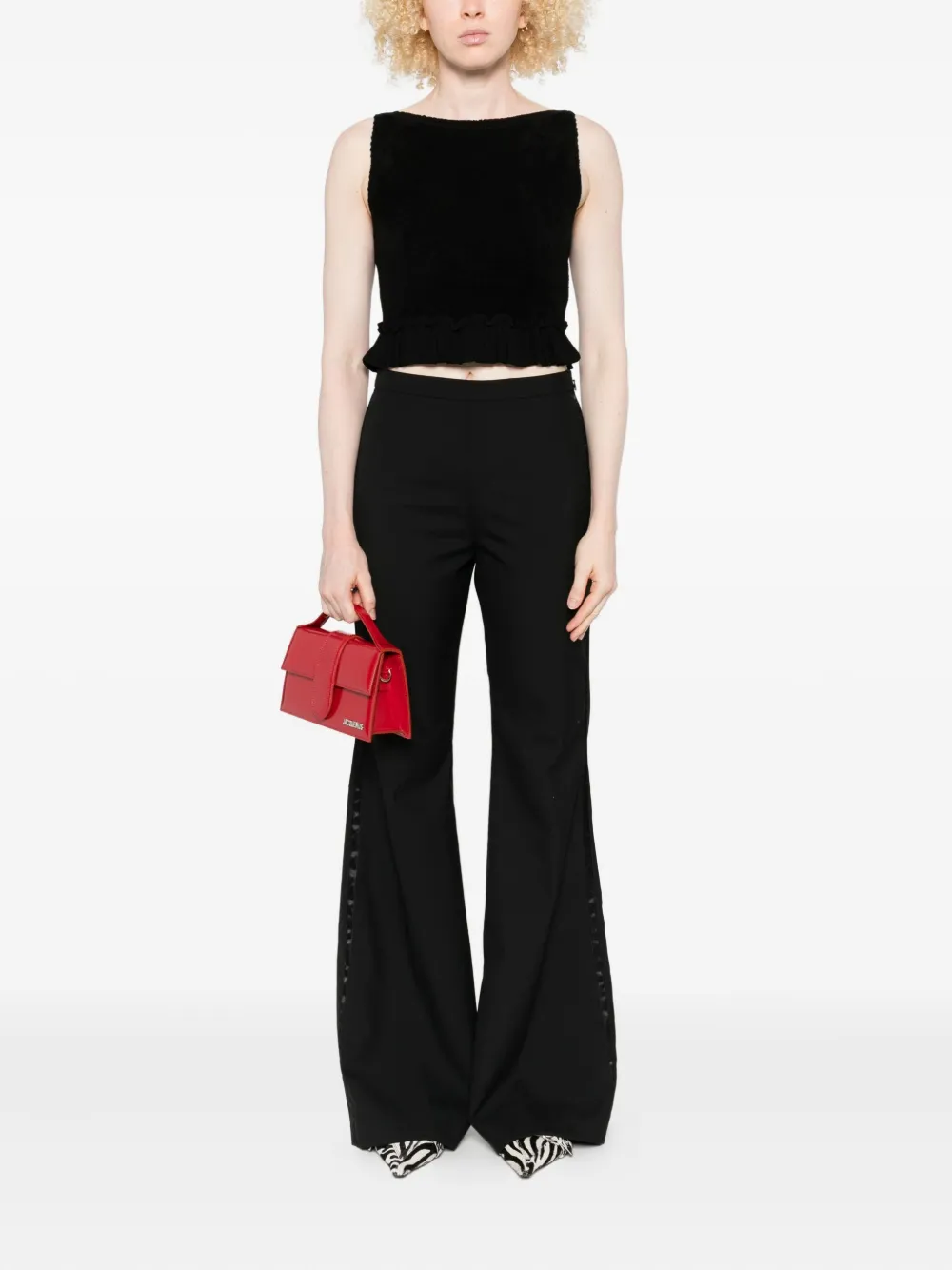 SANDRO Blouse met vierkante hals en ruches - Zwart
