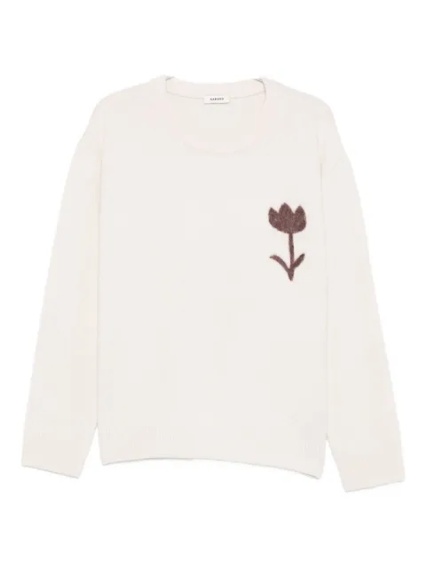 SANDRO flower-applique crew-neck sweatshirt