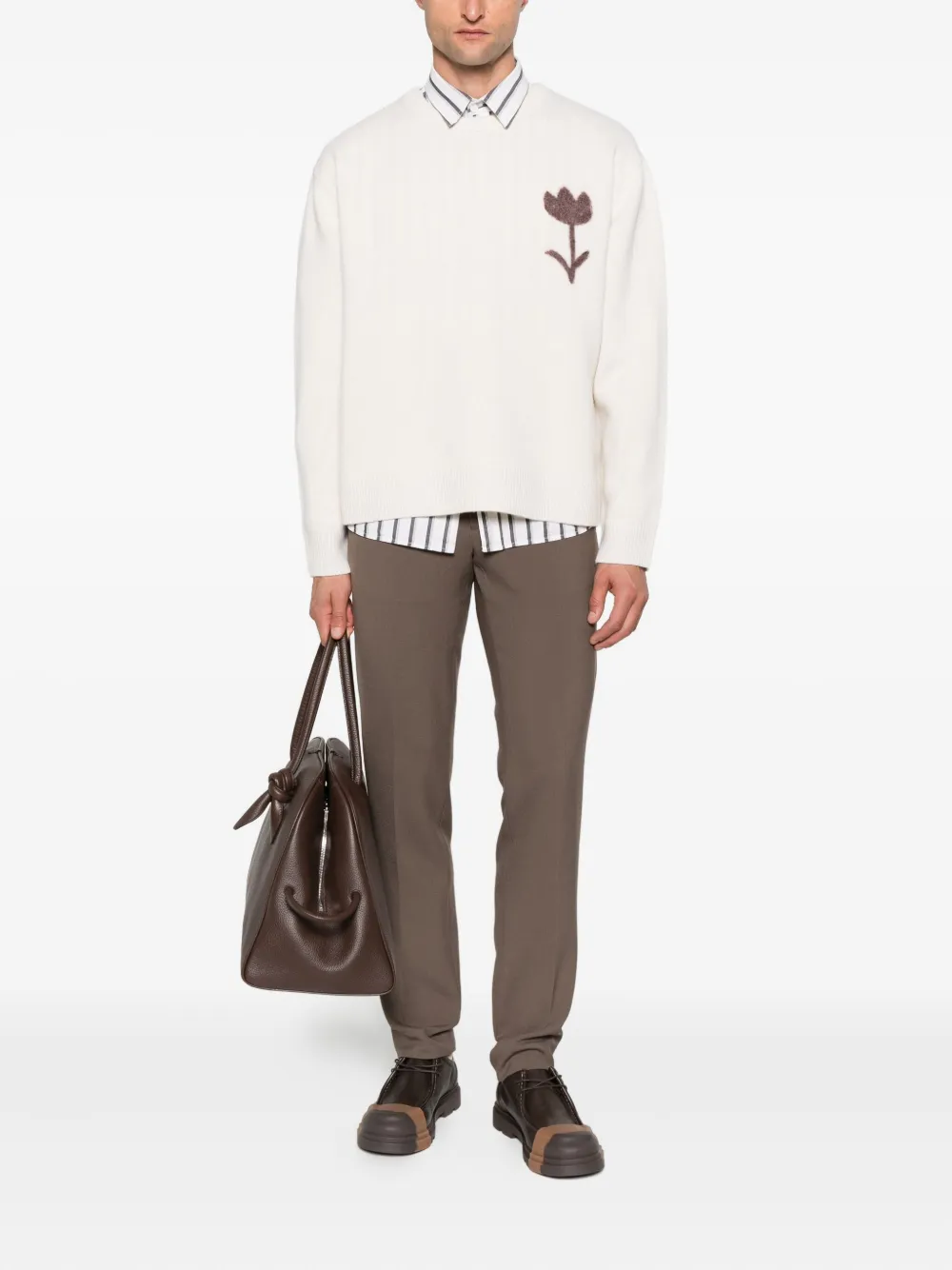 SANDRO Sweater met ronde hals en bloemapplicatie - Beige
