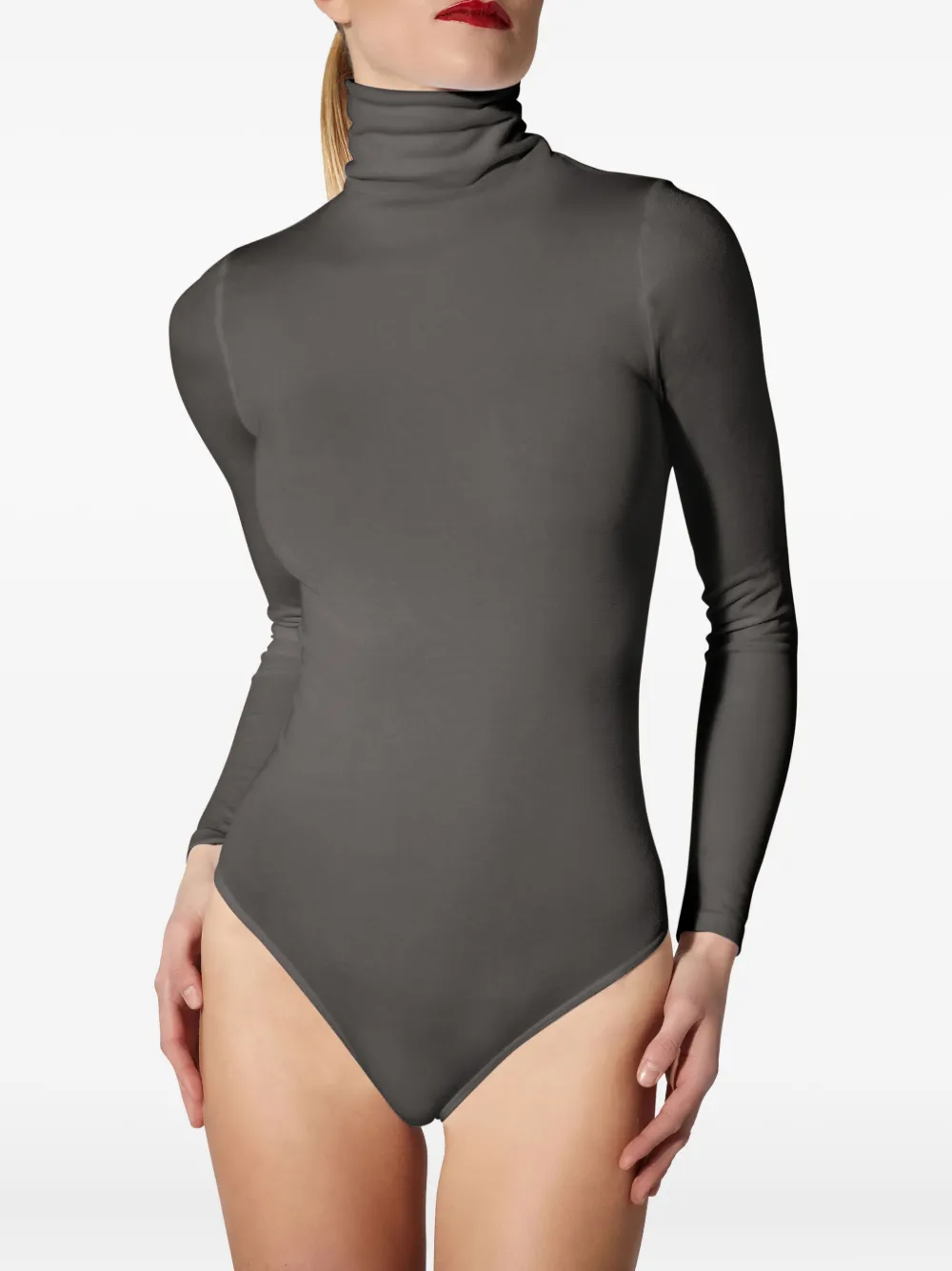 Wolford Turtleneck Long-sleeve Bodysuit In Gray