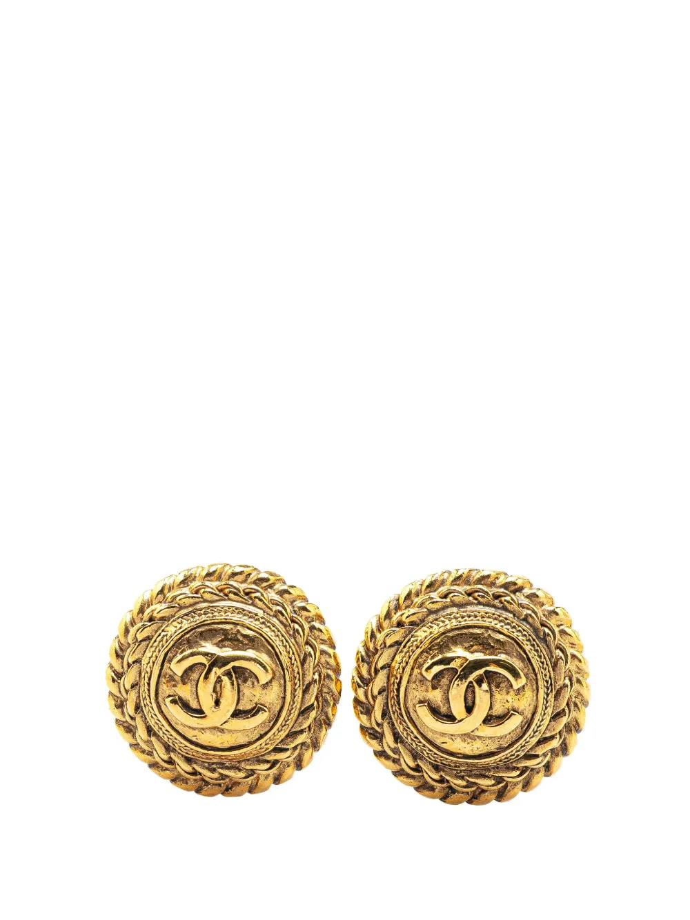 CHANEL Pre-Owned 1970-1980 Gold Plated CC Round Clip On Earrings CHANEL Pre-Owned 1970-1980 Gold Plated CC Round Clip On Earrings