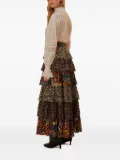FARM Rio floral-patchwork tiered midi skirt - Black