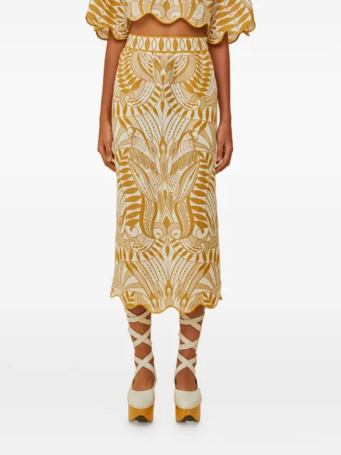 FARM Rio scalloped print midi skirt