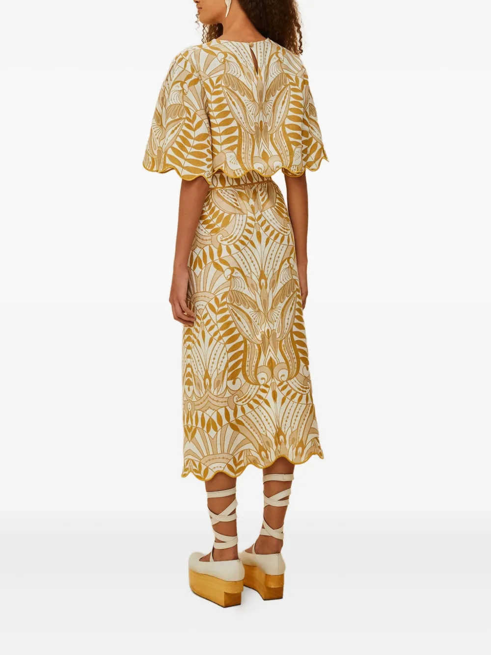 Farm Rio Scalloped Print Midi Skirt In Multi