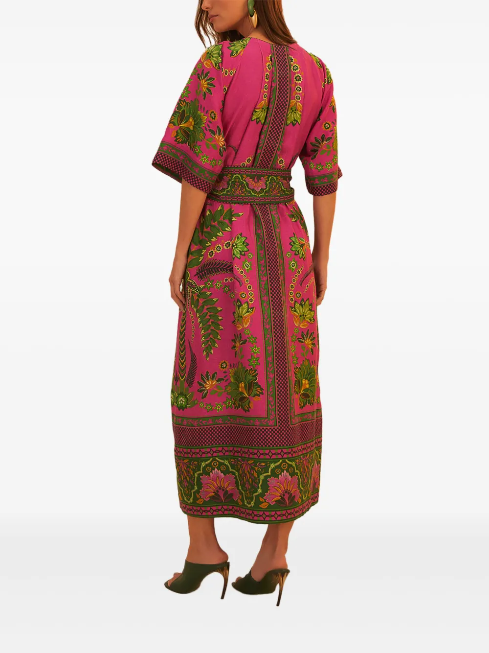 FARM Rio Maxi-jurk met bloemenprint en gestrikte ceintuur - Roze