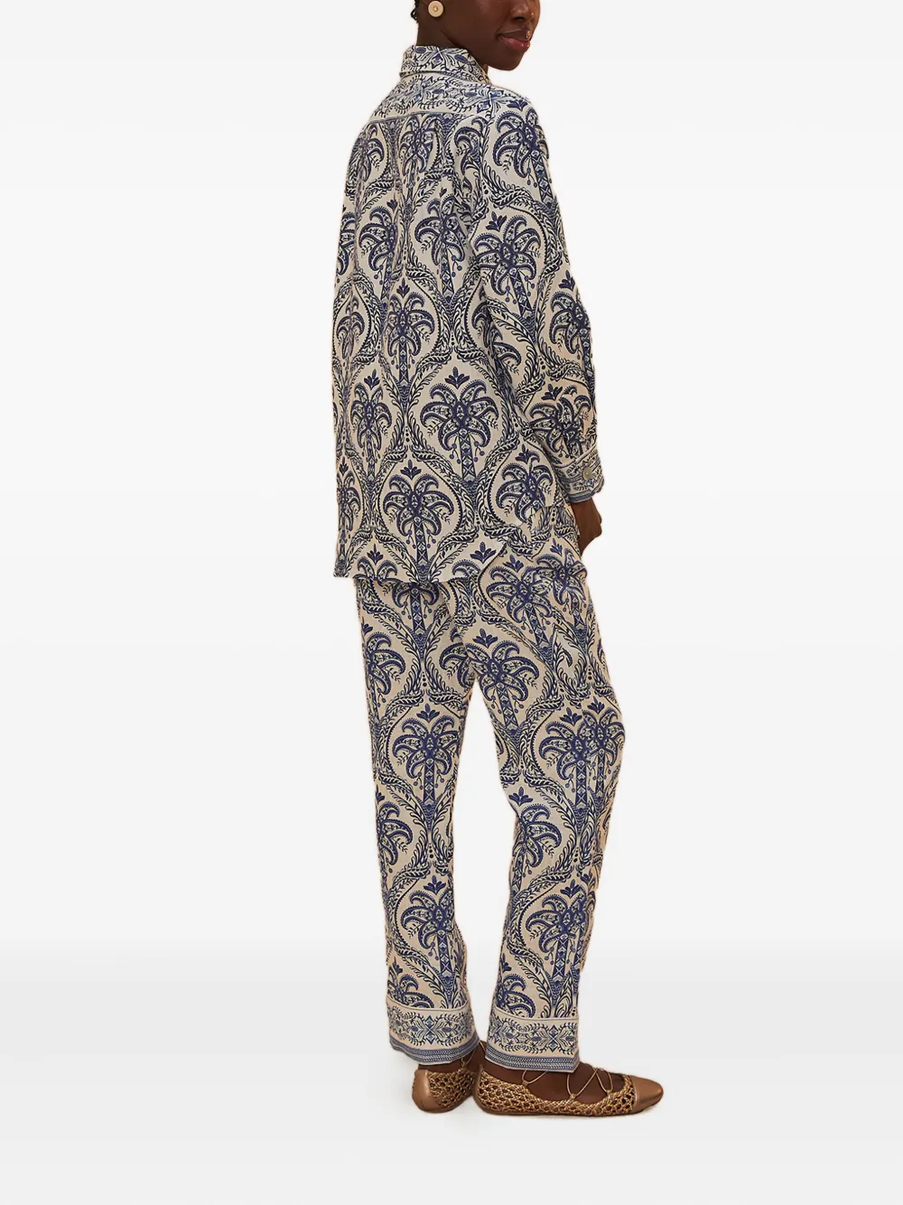 Farm Rio Blue Tropical Cameo Off-white Pajama Pants Blue Tropical Cameo Off-white In Blue