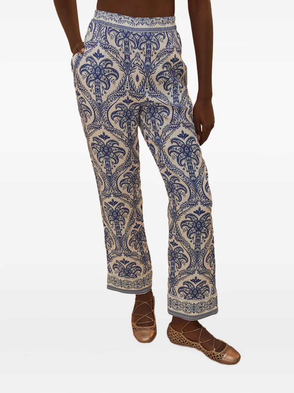 Farm Rio Blue Tropical Cameo Off-white Pajama Pants Blue Tropical Cameo Off-white In Blue