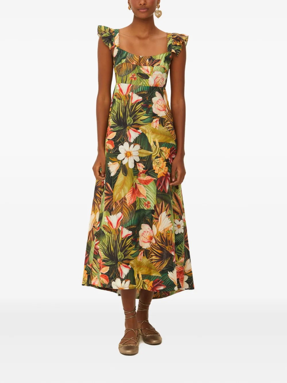 FARM Rio Midi-jurk met bloemenprint - Groen