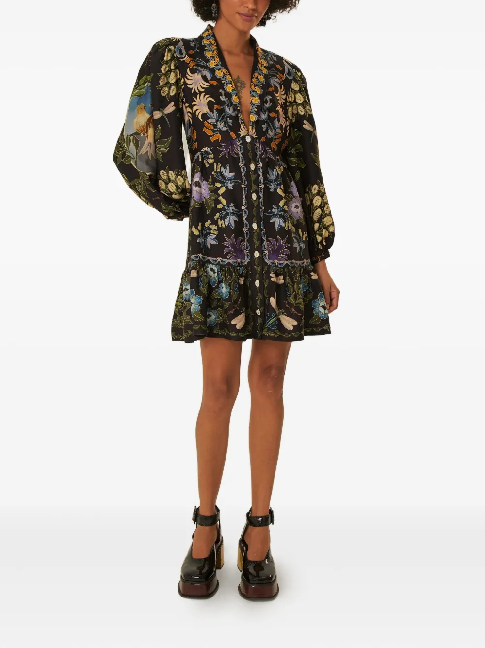 FARM Rio Button mini-jurk met bloemenprint - Zwart