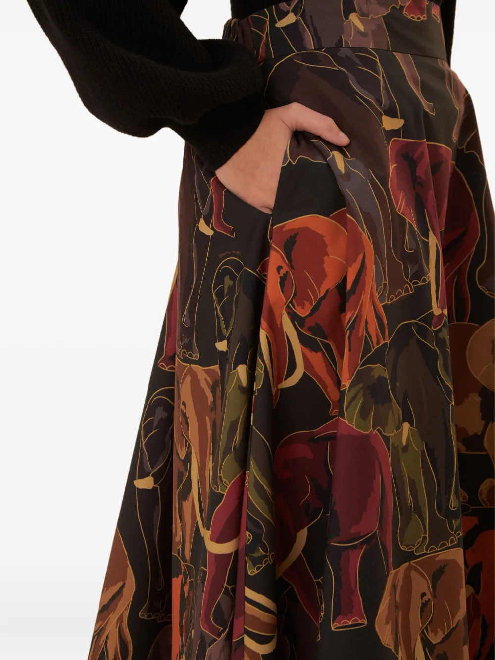FARM Rio elephant-print midi skirt Zwart