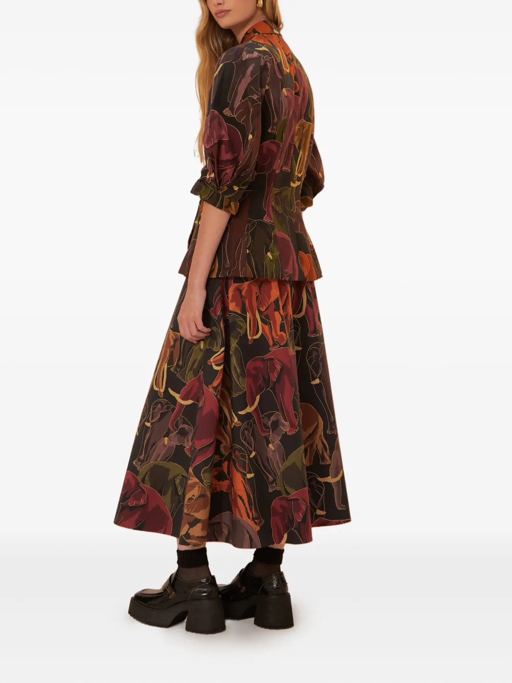 FARM Rio elephant-print midi skirt Zwart