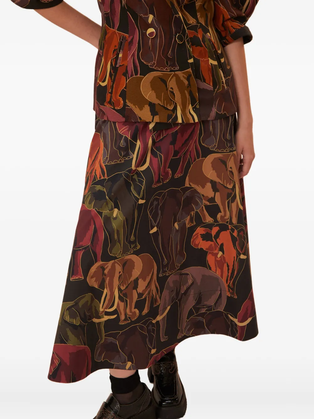 FARM Rio elephant-print midi skirt Zwart