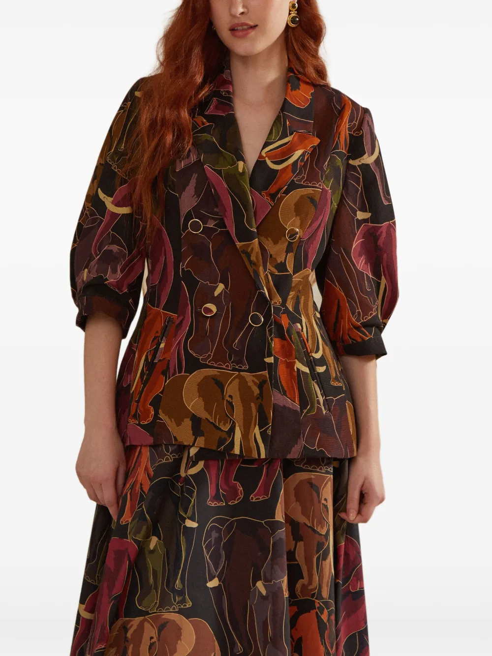 FARM Rio elephant-print midi skirt Zwart