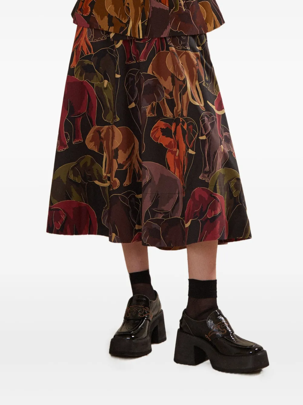 FARM Rio elephant-print midi skirt Zwart