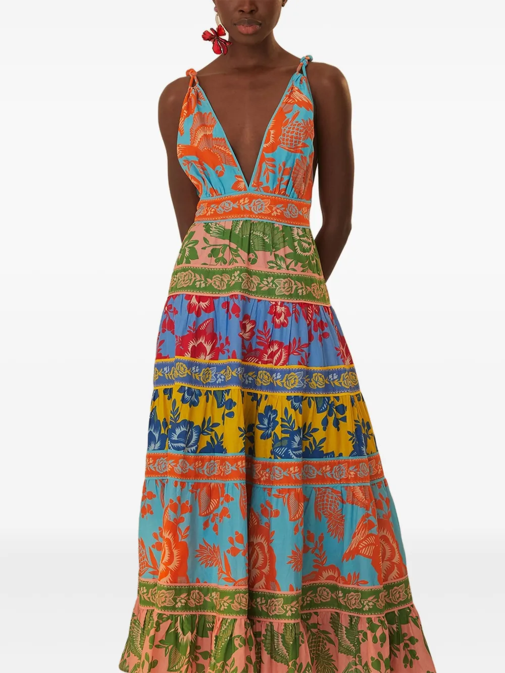 FARM Rio Midi-jurk met gemixt kant - Blauw