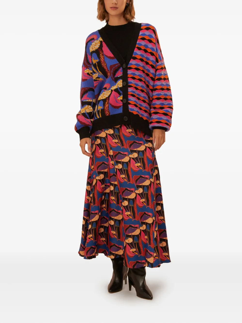 FARM Rio Wild Mushrooms print midi skirt Roze