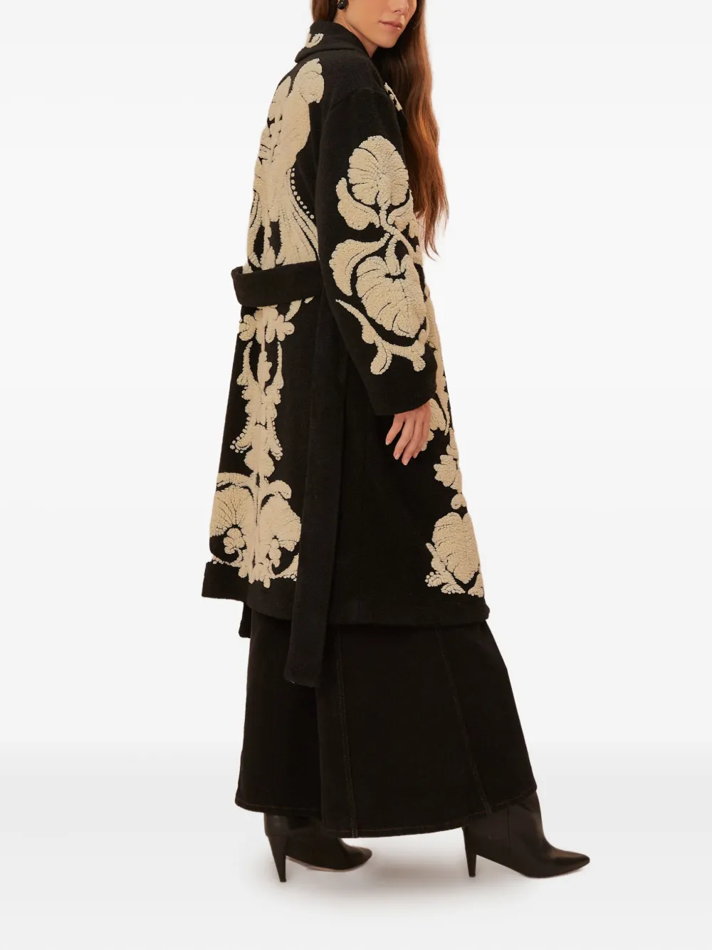 FARM Rio Helen floral-embroidered belted coat | Single Breasted Coats | Image 2