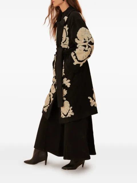 FARM Rio Helen floral-embroidered belted coat
