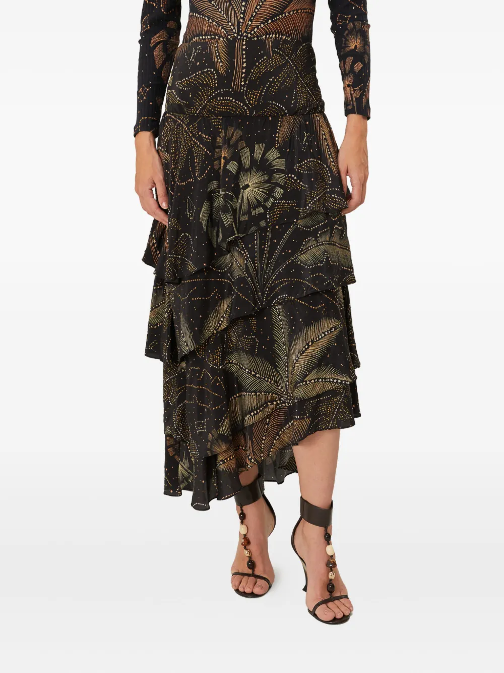 FARM Rio Gelaagde midi-rok met print Zwart