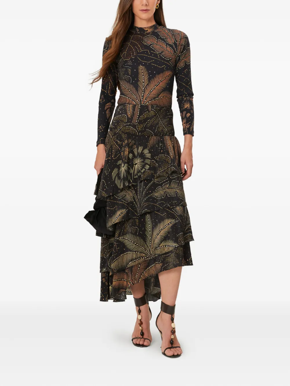 FARM Rio Gelaagde midi-rok met print - Zwart