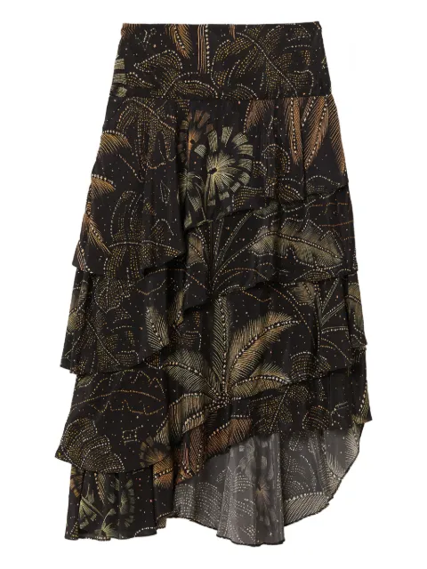 FARM Rio foliage tiered printed midi skirt
