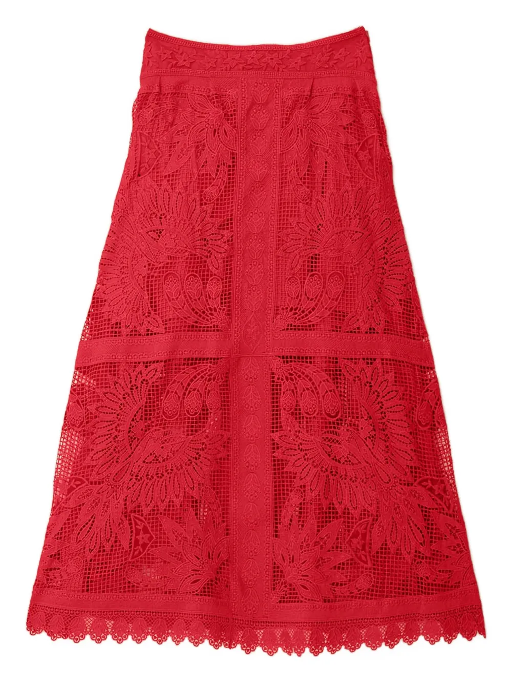 Farm Rio Lace-panelled Midi Skirt In Red