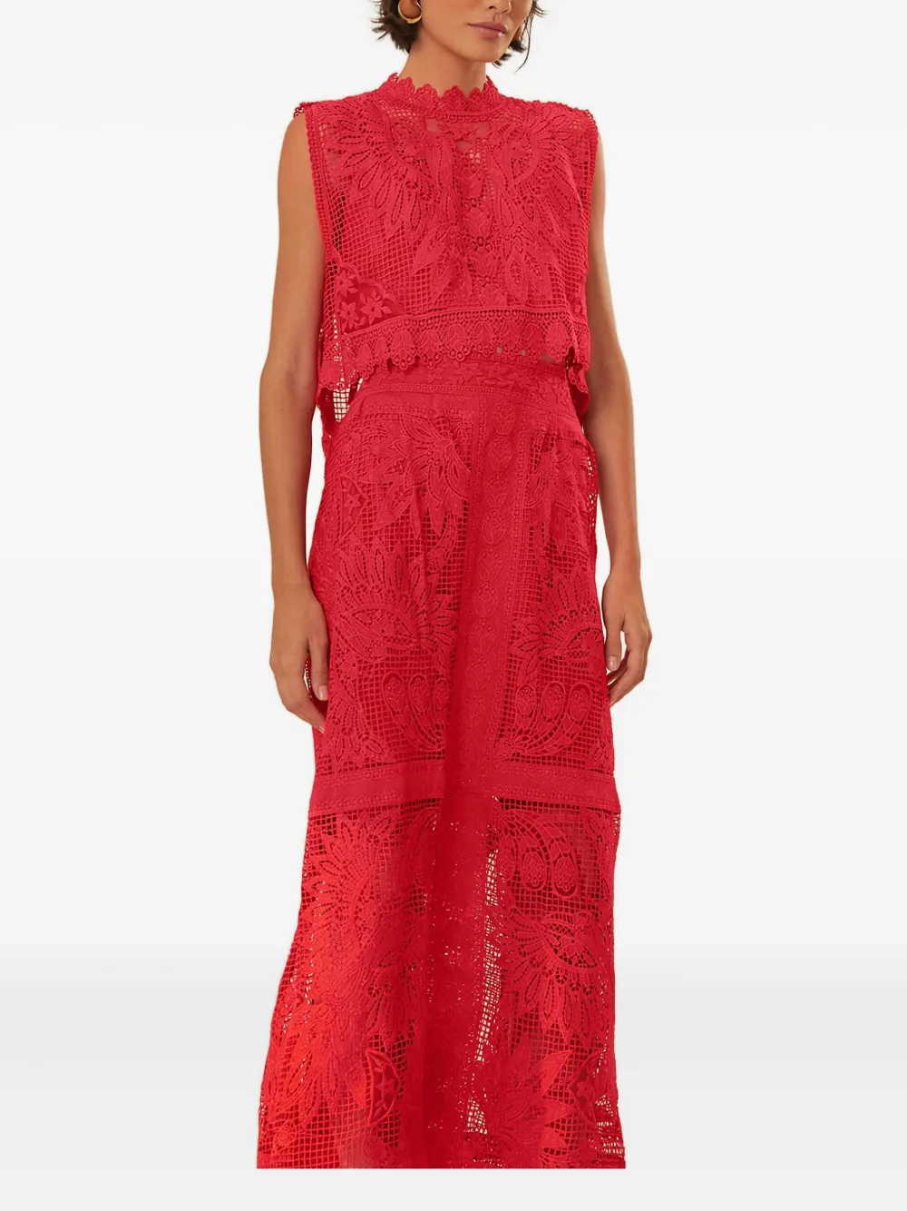 Farm Rio Lace-panelled Midi Skirt In Red