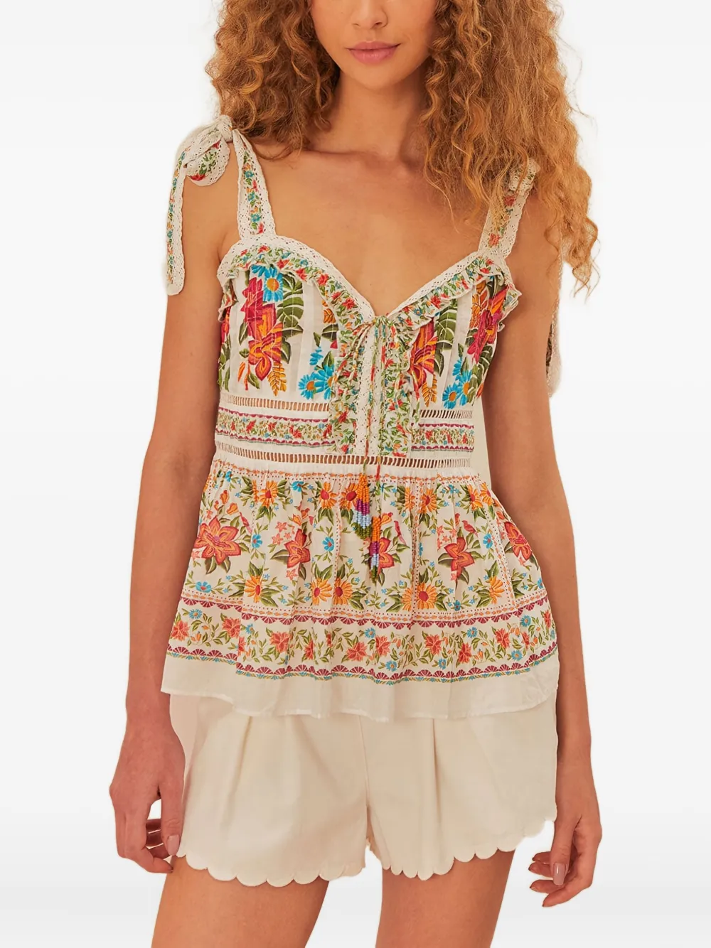 FARM Rio floral lace-trimmed top | White | Image 1