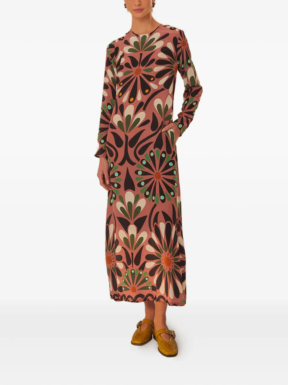 FARM Rio floral-print long-sleeve maxi dress Roze