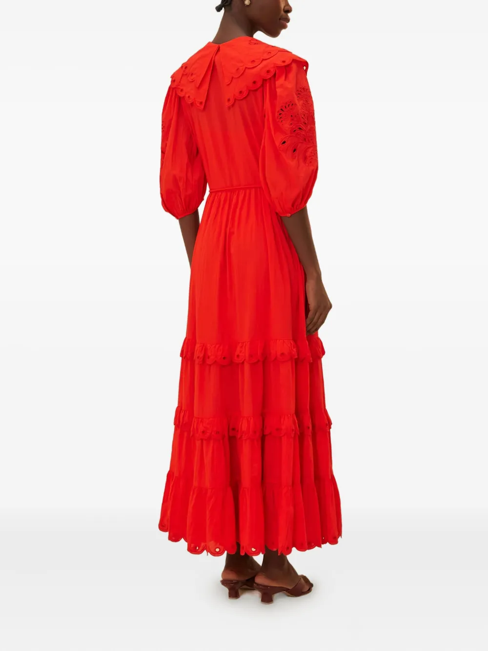 Farm Rio Humming Bird Richelieu Maxi Dress In Red